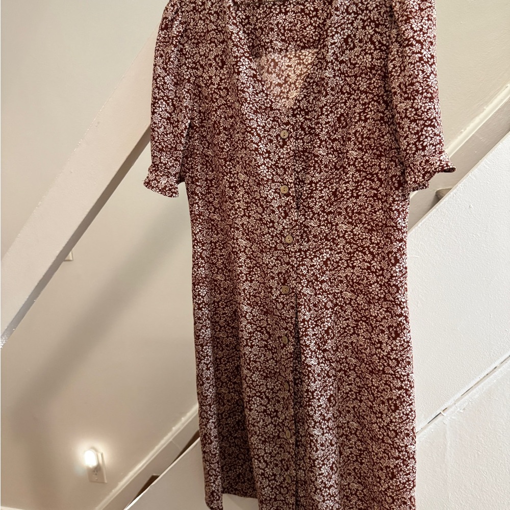 Monteau Brown and White Floral Cap Sleeve Dress
